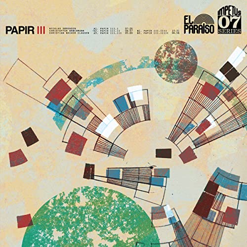 Vinyl record cover for Papir III, featuring abstract geometric shapes and circles.