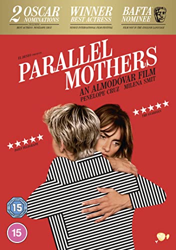 DVD cover for “Parallel Mothers” featuring two women embracing.