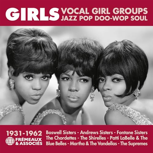 Black and white photo of three women with matching hairstyles, CD cover.