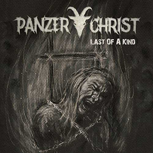 Black and white album cover depicting a distressed figure with a horned skull.