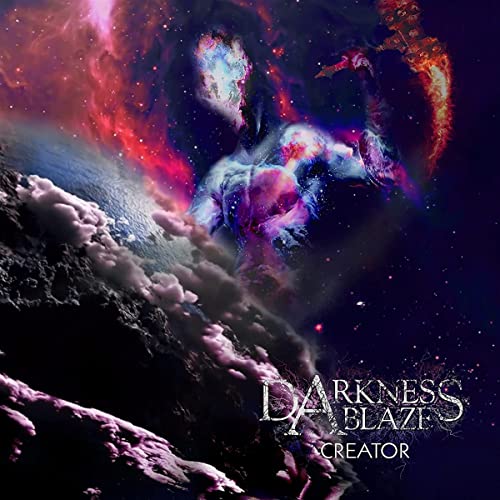 CD cover: cosmic nebula with a shadowy figure and text āDarkness Blaze Creatorā.