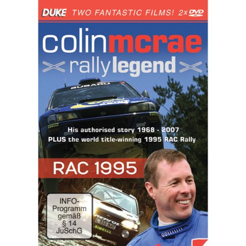DVD cover for "Colin Mcrae - Rally Legend/RAC Rally 1995" featuring cars and driver.