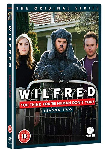 Wilfred" Season 2 DVD cover featuring a man in a dog suit with two others.