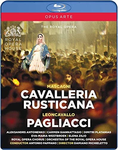 Blu-ray cover for Mascagni’s *Cavalleria Rusticana* opera, featuring a woman in blue.