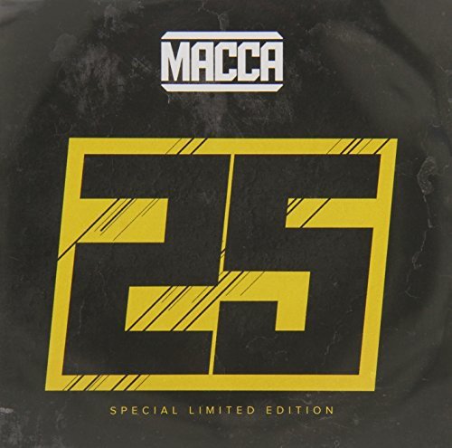 Black background with large yellow "25" and "MACCA" logo, limited edition.