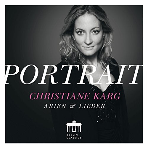 Black and white portrait of Christiane Karg, album cover for "Portrait.