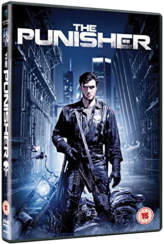 DVD cover for "The Punisher" featuring a man with a gun in a city.