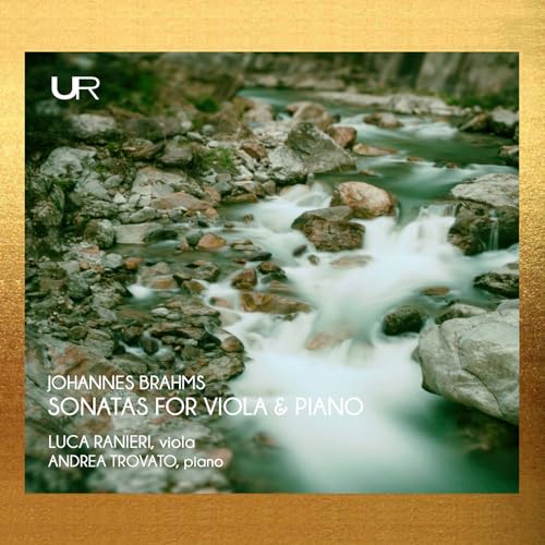CD cover: mountain stream with text "Johannes Brahms Sonatas for Viola & Piano".