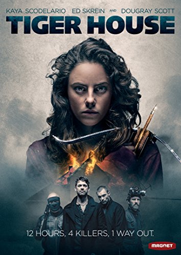 DVD cover for "Tiger House" featuring a woman with swords and a burning house.