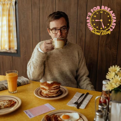 Dent May album cover featuring a man with breakfast and a clock.