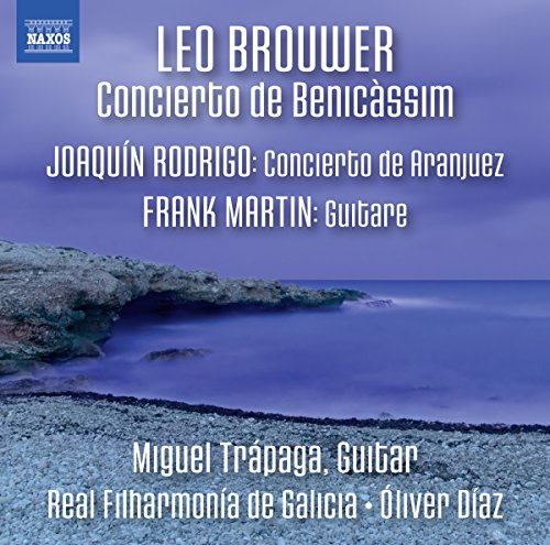CD cover for Leo Brouwer’s “Concierto de Benicàssim” with coastal imagery.