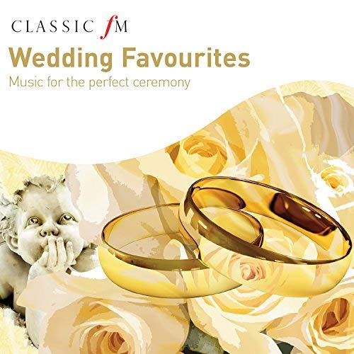 CD cover with wedding rings, cherub, and yellow floral background.