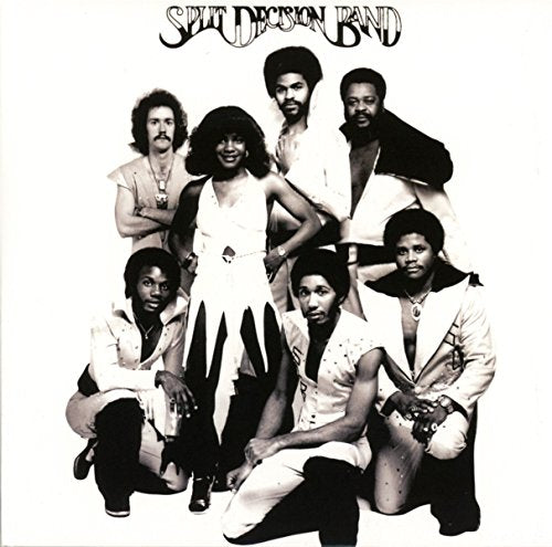 Black and white photo of six band members, Split Decision Band.