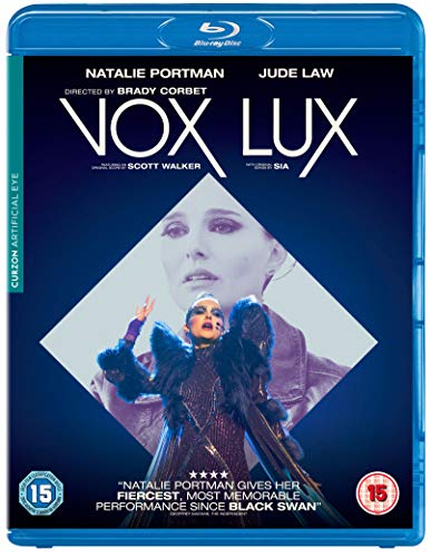 Blu-ray cover for "Vox Lux" featuring Natalie Portman in dual portrait.