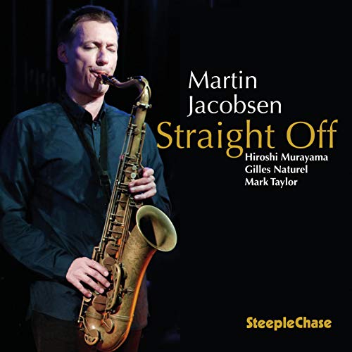 Martin Jacobsen playing a saxophone on the album cover "Straight Off".