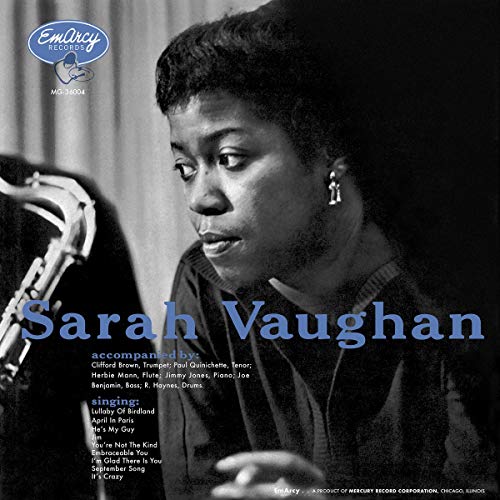 Black and white album cover featuring a portrait of Sarah Vaughan, with text.