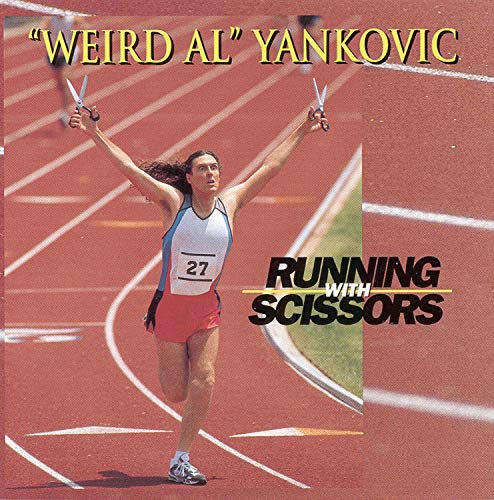“Weird Al” Yankovic album cover: runner with scissors on a track.