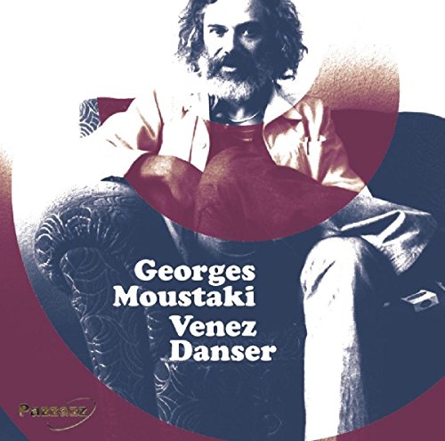 Georges Moustaki album cover, portrait with abstract red and black shapes.