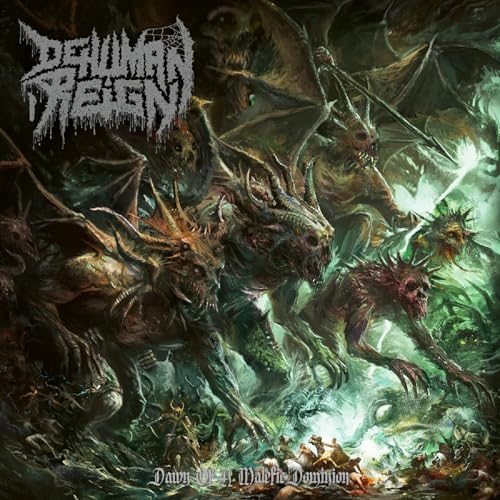 CD cover for Dehuman Reign’s “Dawn Of A Malefic Dominion” featuring demonic figures.