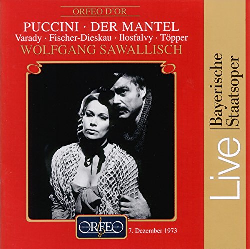 Puccini's "Der Mantel" CD cover featuring a dramatic black and white opera scene.