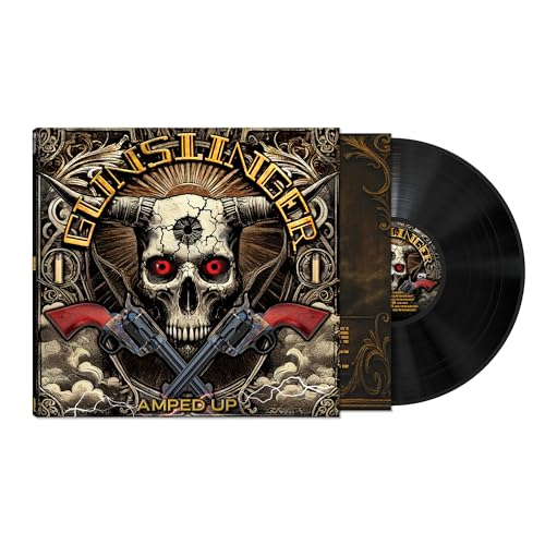 Vinyl record with cover art featuring a skull, horns, and crossed revolvers.