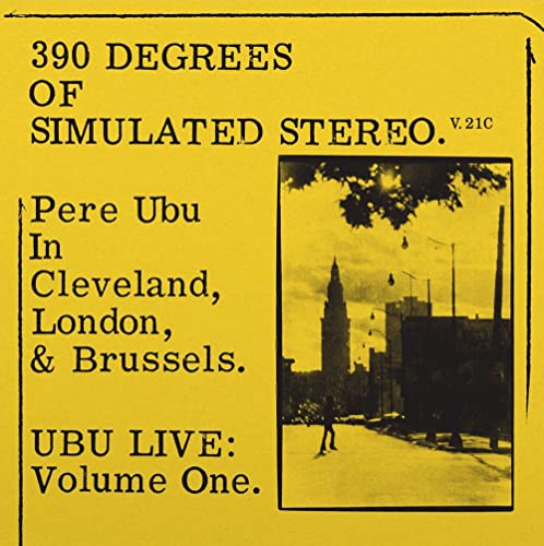 Pere Ubu album cover: yellow background, cityscape photo, bold black text.