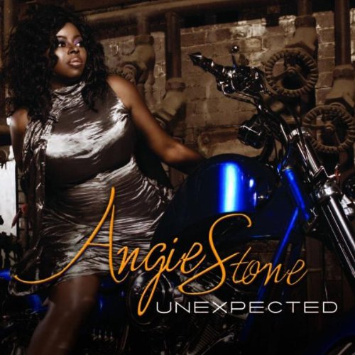 Angie Stone album cover, “Unexpected,” featuring a woman and motorcycle.