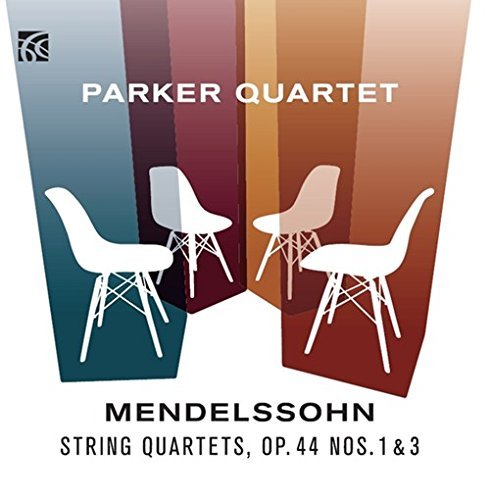 CD cover: white chairs on a gradient background, text "Mendelssohn" and "Parker Quartet".
