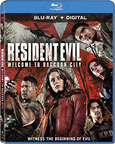 Blu-ray cover for "Resident Evil: Welcome to Raccoon City" with cast images.