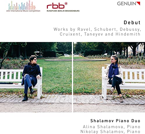 CD cover featuring two pianists sitting on park benches.
