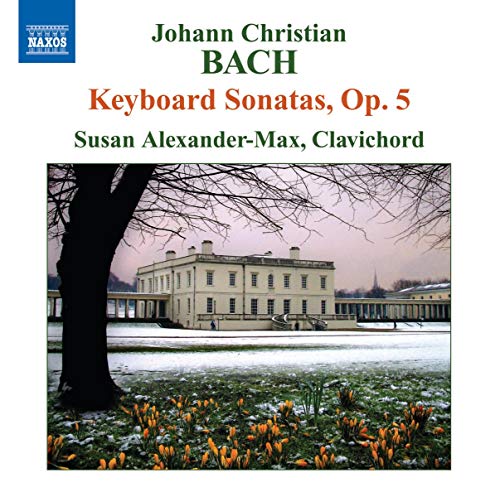 CD cover for J.C. Bach keyboard sonatas, featuring a stately home.