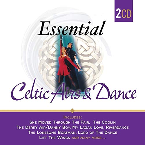 CD cover for āEssential Celtic Airs & Danceā with dancers and Celtic knot.