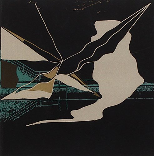 Abstract geometric shapes in beige, black, and teal on a dark background.