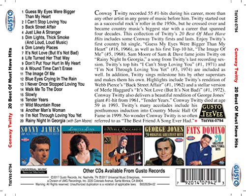 CD back cover featuring Conway Twitty, tracklist, and photos of musicians.
