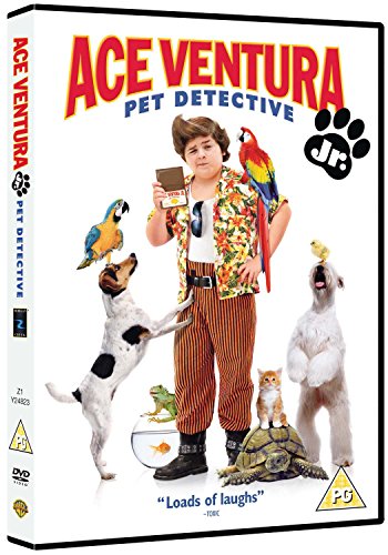 DVD cover for Ace Ventura Jr featuring a boy surrounded by various animals.