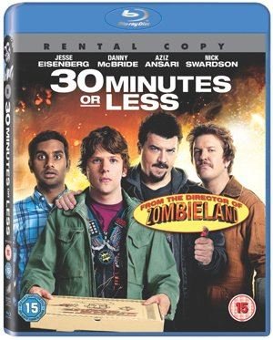 30 Minutes or Less" DVD cover featuring four men and a pizza box.