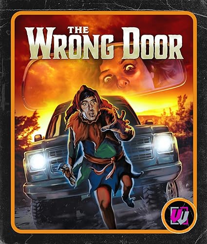 Blu-ray cover for "The Wrong Door" showing a man running from a truck.