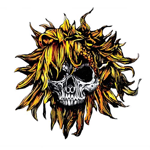 Sunflower skull illustration with yellow petals, album art for "C.O.M.A.