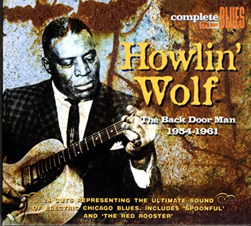 Howlin’ Wolf album cover, a portrait of the blues musician with a guitar.