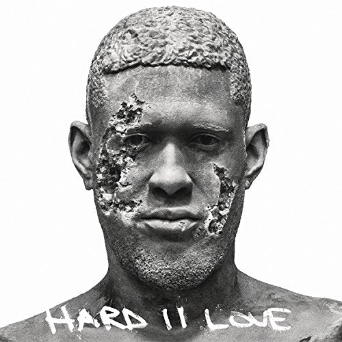 Usher's "Hard II Love" CD cover: black and white portrait with textured face.