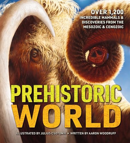 Book cover featuring a woolly mammoth, titled “Prehistoric World.”