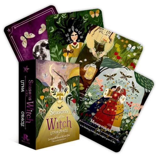 Seasons of the Witch Litha Oracle deck box and several illustrated oracle cards.