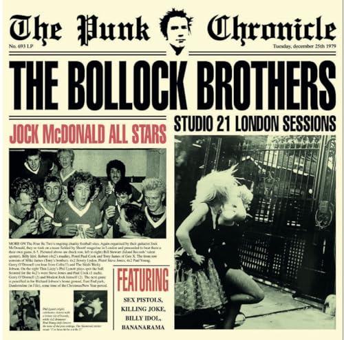 Vinyl record cover resembling a newspaper with band photos and text.