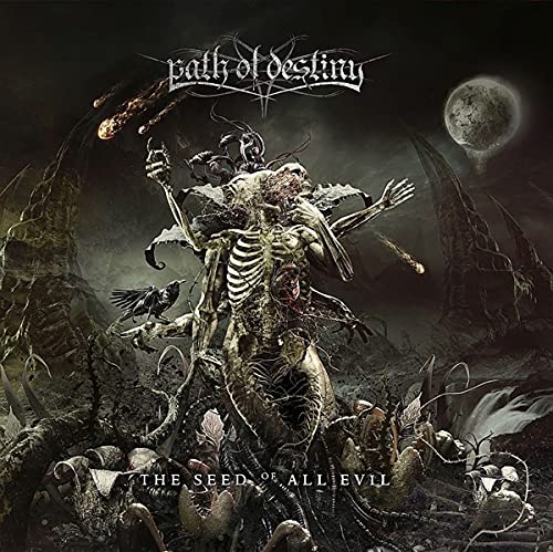 Dark fantasy album cover featuring a skeletal, monstrous figure and a full moon.
