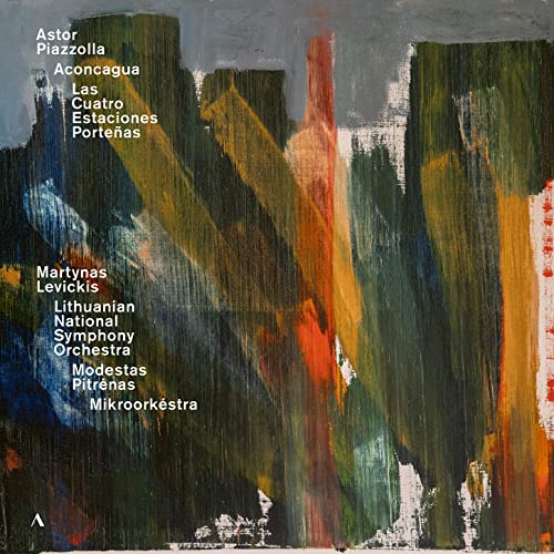 Vinyl album cover with abstract painted design and text listing composers/performers.