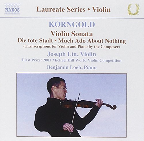 CD cover featuring violinist Joseph Lin and text listing Korngold’s works.