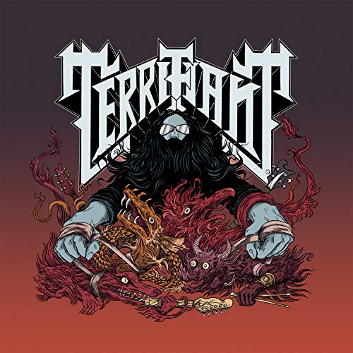 Album cover for “Terrifiant” featuring a monstrous figure and dragons.