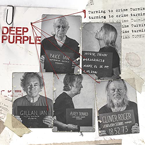 Deep Purple "Turning to Crime" vinyl album cover with mugshot-style portraits.