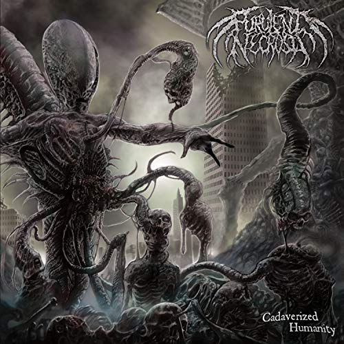 Dark album cover featuring grotesque, distorted figures and a city skyline.