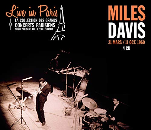 Miles Davis playing trumpet on stage with band, Paris 1960, 4CD set.